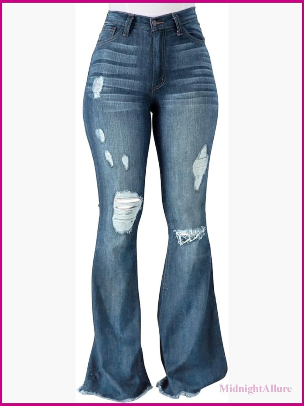 Vintage High Waist Ripped Bell Bottom Flare Jeans 90s Wide Leg
